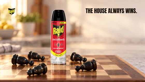 The Raid can as a chess king among toppled black pawns